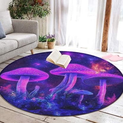 Machine Washable Modern Round Area Rug, Room Sofa Yoga Soft Round Carpet, Home Decor Non Slip Kitchen Office Circle Rug Trippy Rainbow Mushroom Tie Dye Art, 60inch