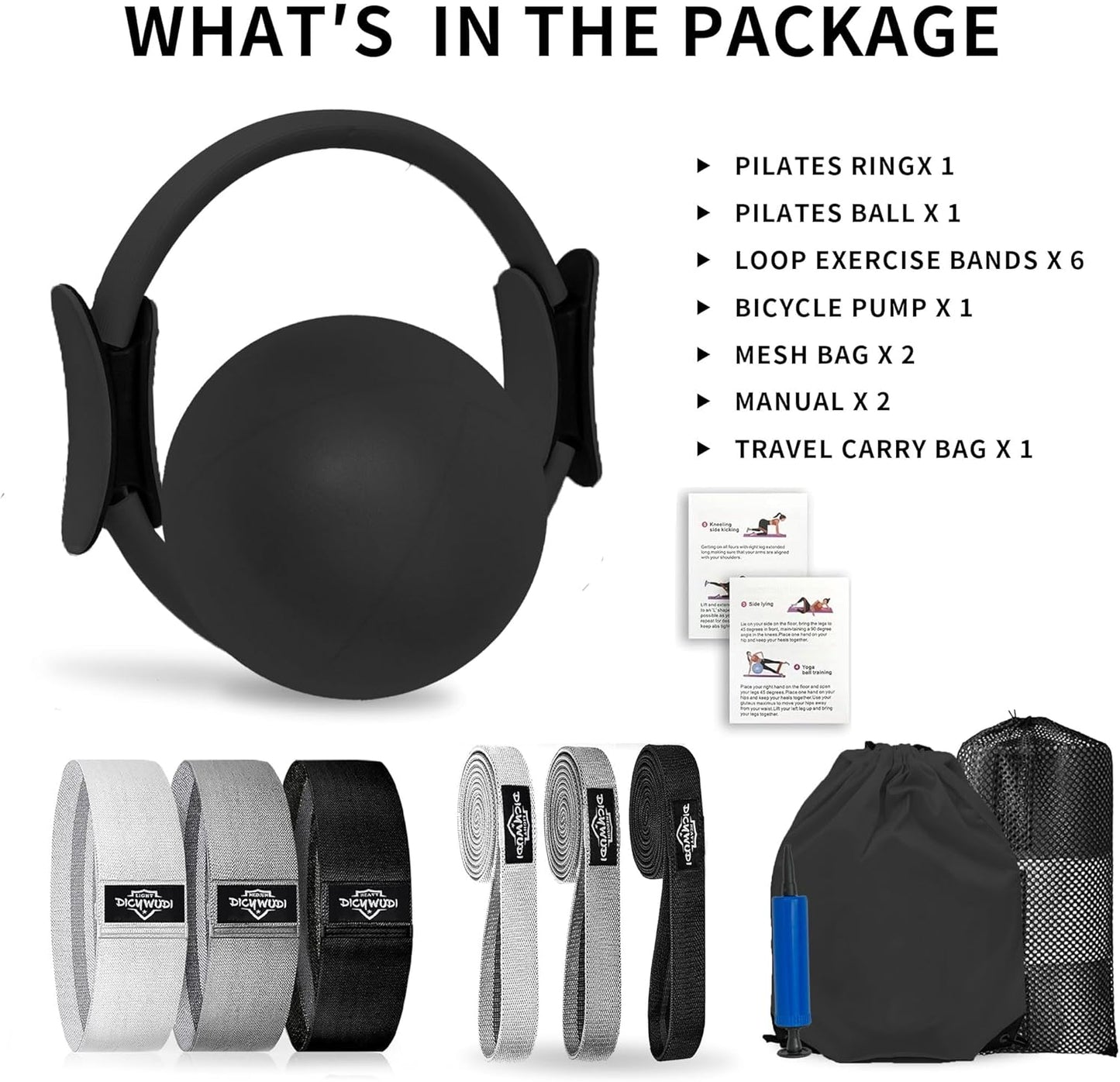DICYWUDI Pilates Essentials Kit for Home Women, Pilates Equipment for Workouts, 6 Fabric Resistance Bands, 12 Inch Magic Circle Yoga Ring, Mini Exercise Ball, Great Exercise Equipment