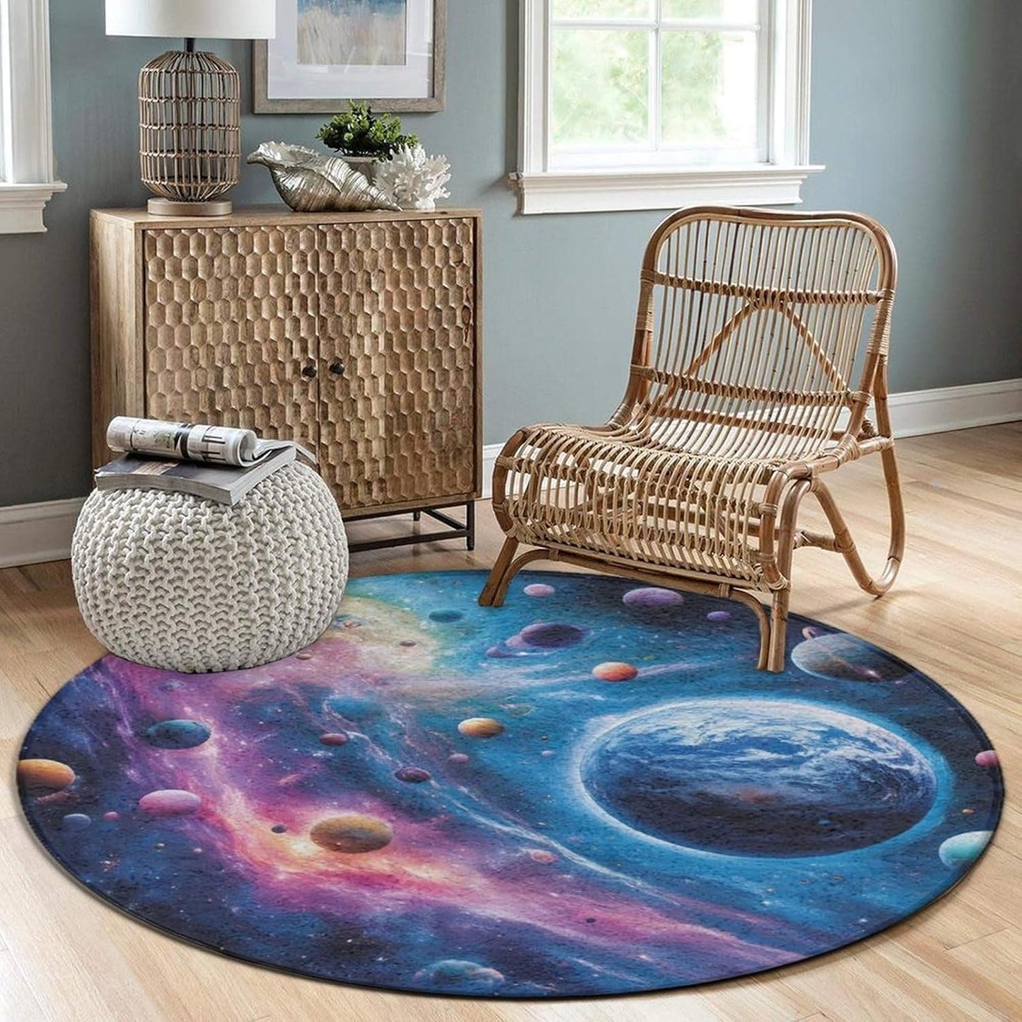 Machine Washable Modern Round Area Rug, Room Sofa Yoga Soft Round Carpet, Home Decor Non Slip Kitchen Office Circle Rug Trippy Rainbow Mushroom Tie Dye Art, 60inch