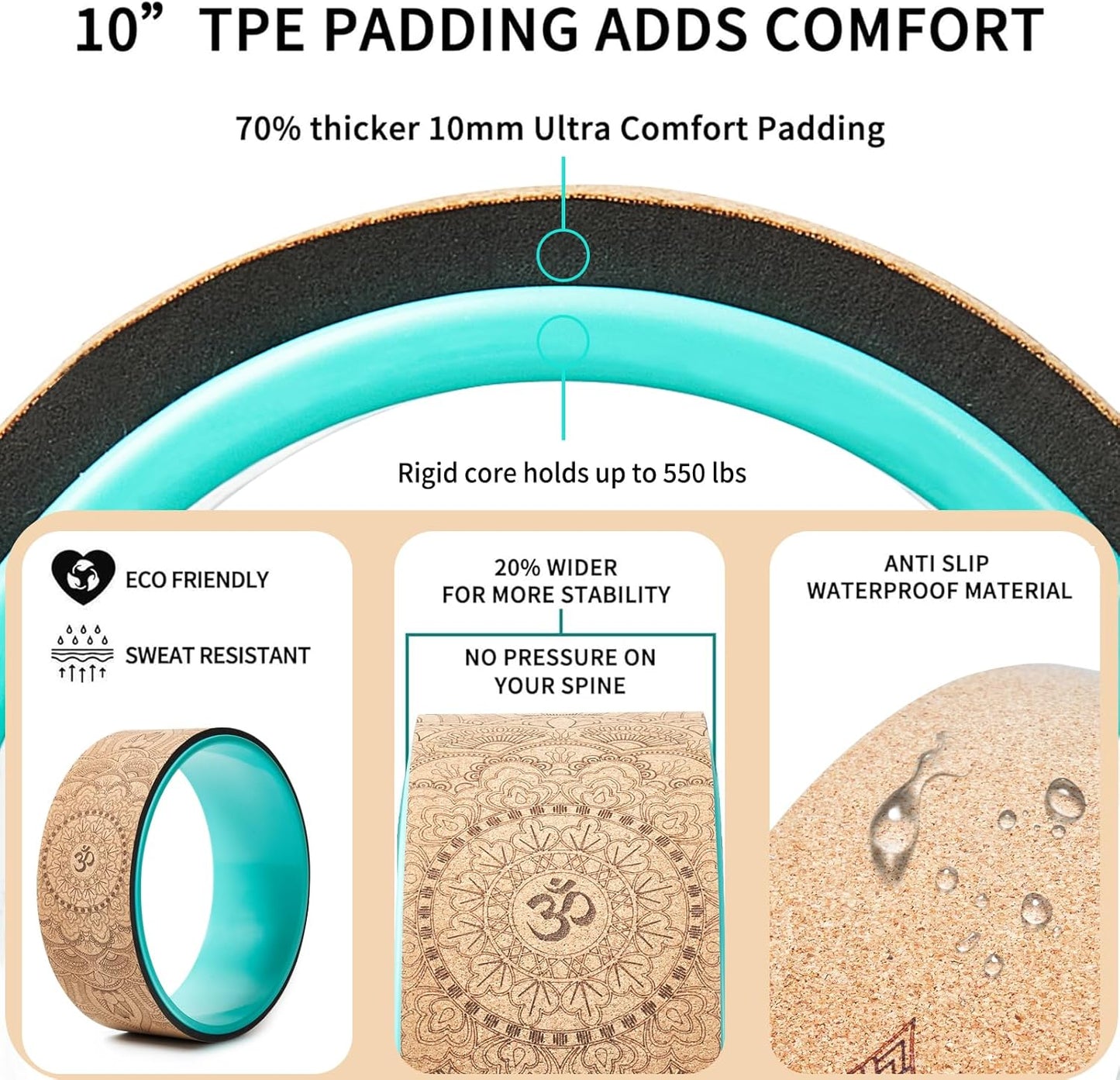 Yoga Wheel for Stretching & Flexibility to Help Back Aches & Tension, Deep Tissue Muscle Massage. Back Roller Wheel with Extra Cushion, Wider & Thickest Foam, Stretches and Strengthens Core Muscles