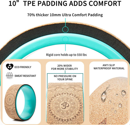 Yoga Wheel for Stretching & Flexibility to Help Back Aches & Tension, Deep Tissue Muscle Massage. Back Roller Wheel with Extra Cushion, Wider & Thickest Foam, Stretches and Strengthens Core Muscles