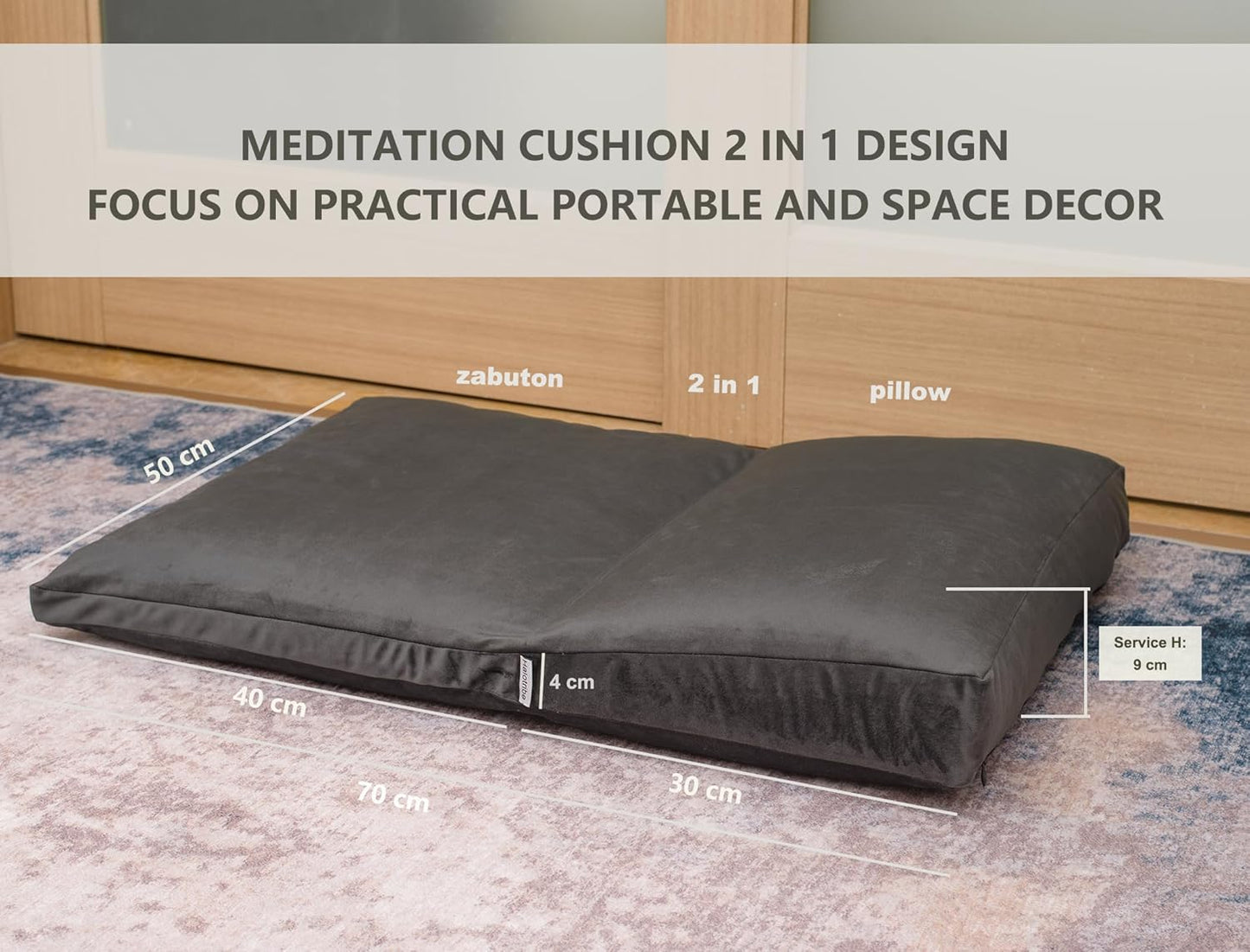 Meditation Cushion,Velvet Meditation Pillow and Zabuton 2-in-1 Portable Design(50 * 70CM). (Dark Gray, Service H：9cm)