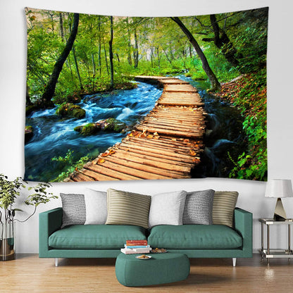 LYFANS Wooden Bridge Water Printing Fabric Tapestry Decorative Wall Art Tablecloth Bed Cover Picnic Carpet Beach Towel Bedroom Dormitory Living Room Multi functional Tapestry 79 x 59 inches
