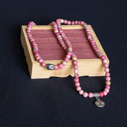 Bivei 108 Mala Beads Necklace Long Beaded Wrap Bracelets Genuine Gemstone Mala Prayer Beads Lotus Buddha Charm Yoga Meditation Necklace