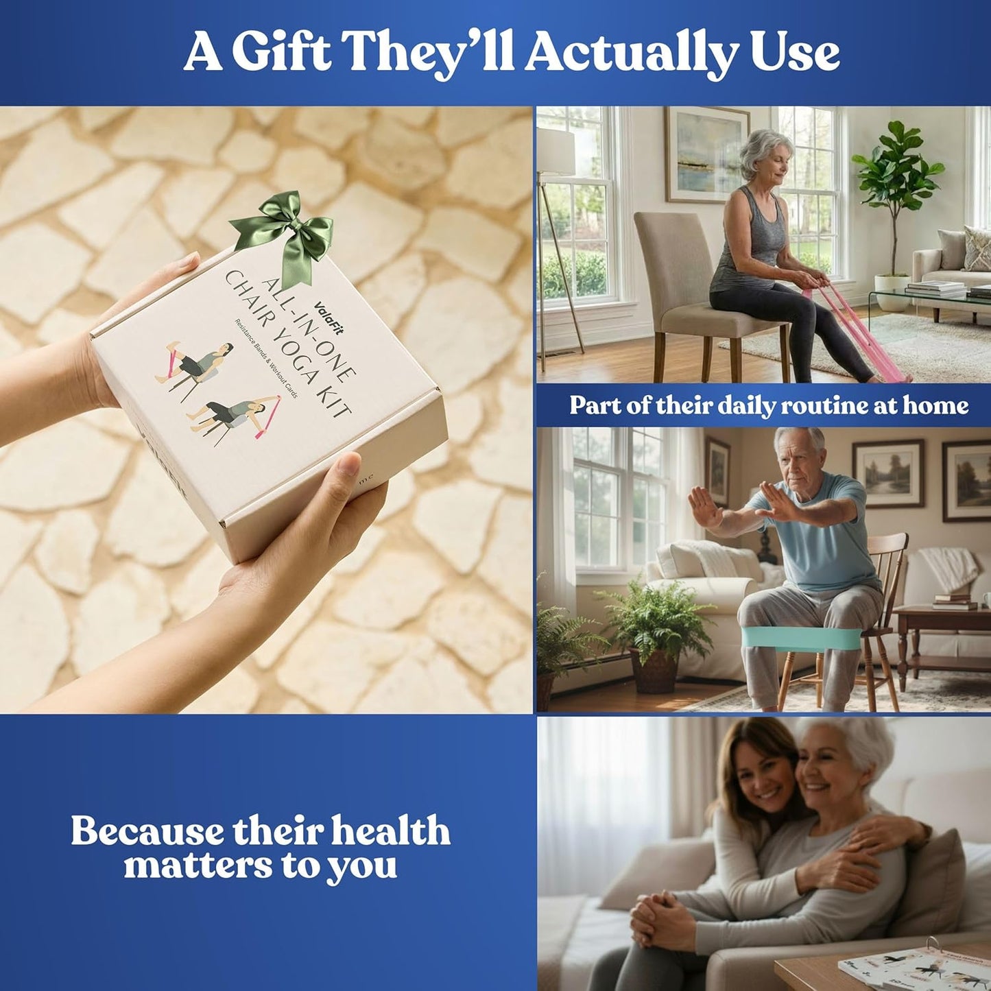 [All-in-One Kit] Chair Yoga for Seniors Over 60: 71 Seated Exercises with Video + 4 Resistance Bands | Large Print Cards for Mobility, Balance, Strength & Weight Loss | Gift for Mom & Dad