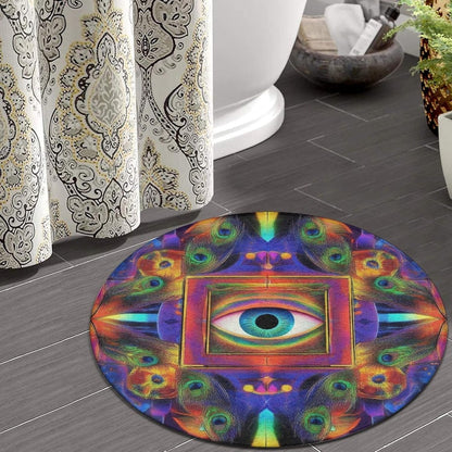 Machine Washable Modern Round Area Rug, Room Sofa Yoga Soft Round Carpet, Home Decor Non Slip Kitchen Office Circle Rug Trippy Rainbow Mushroom Tie Dye Art, 60inch