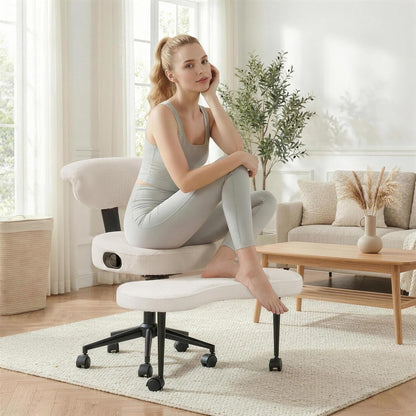 Garvee Ergonomic Cross Legged Office Chair with Lumbar Support, 360° Swivel Meditation Chair with Wheels - Adjustable Height for ADHD Desk & Yoga, Wide Criss Cross Chair, Kneeling Chair for Home, Pink