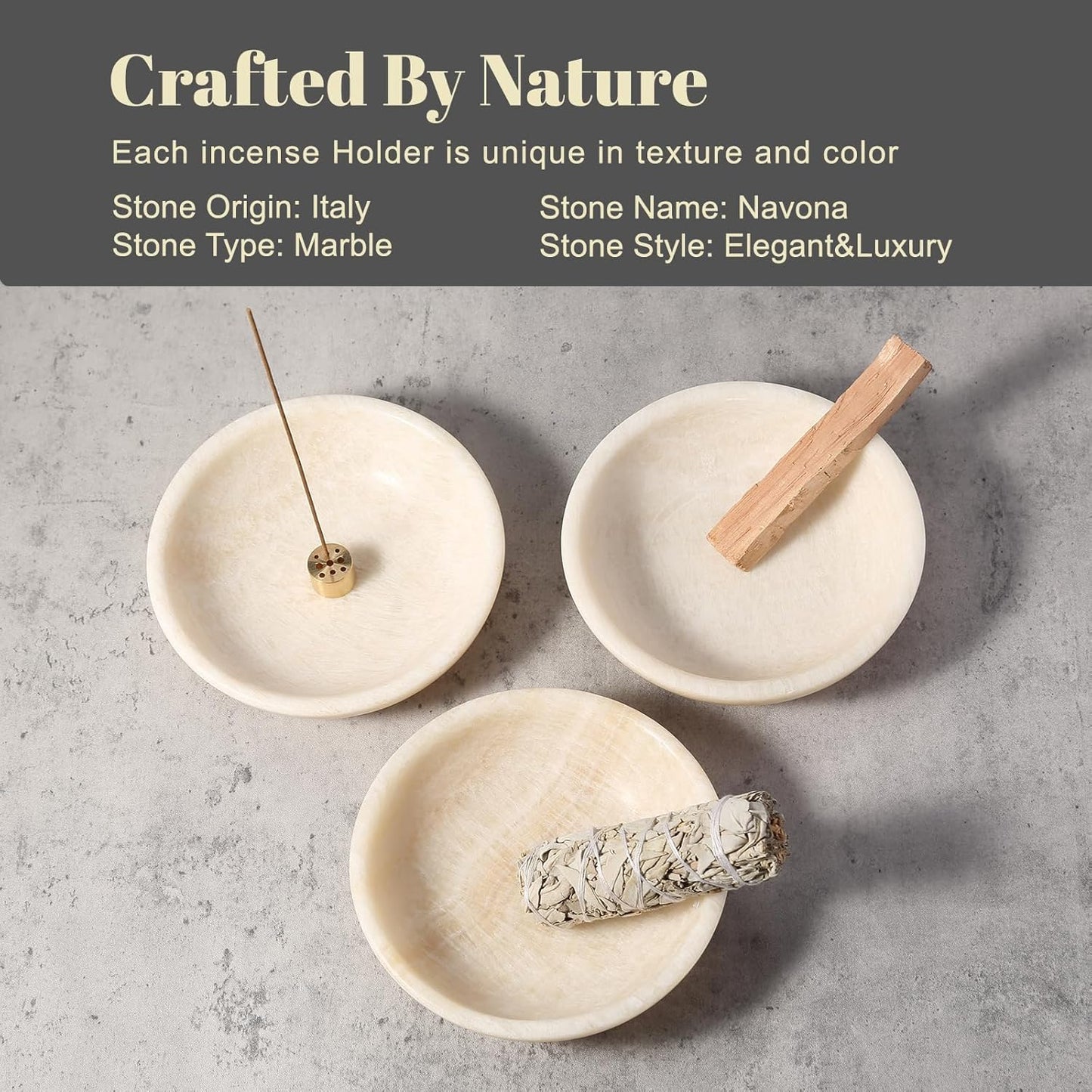 Koville Natural Marble Incense Holder, Incense Holder for Sticks with 9 Holes, Handmade Incense Burner Ash Catcher for Meditation Yoga SPA, Balsam Fir/Palo Santo/Sage/Cone (RoyalBeige)