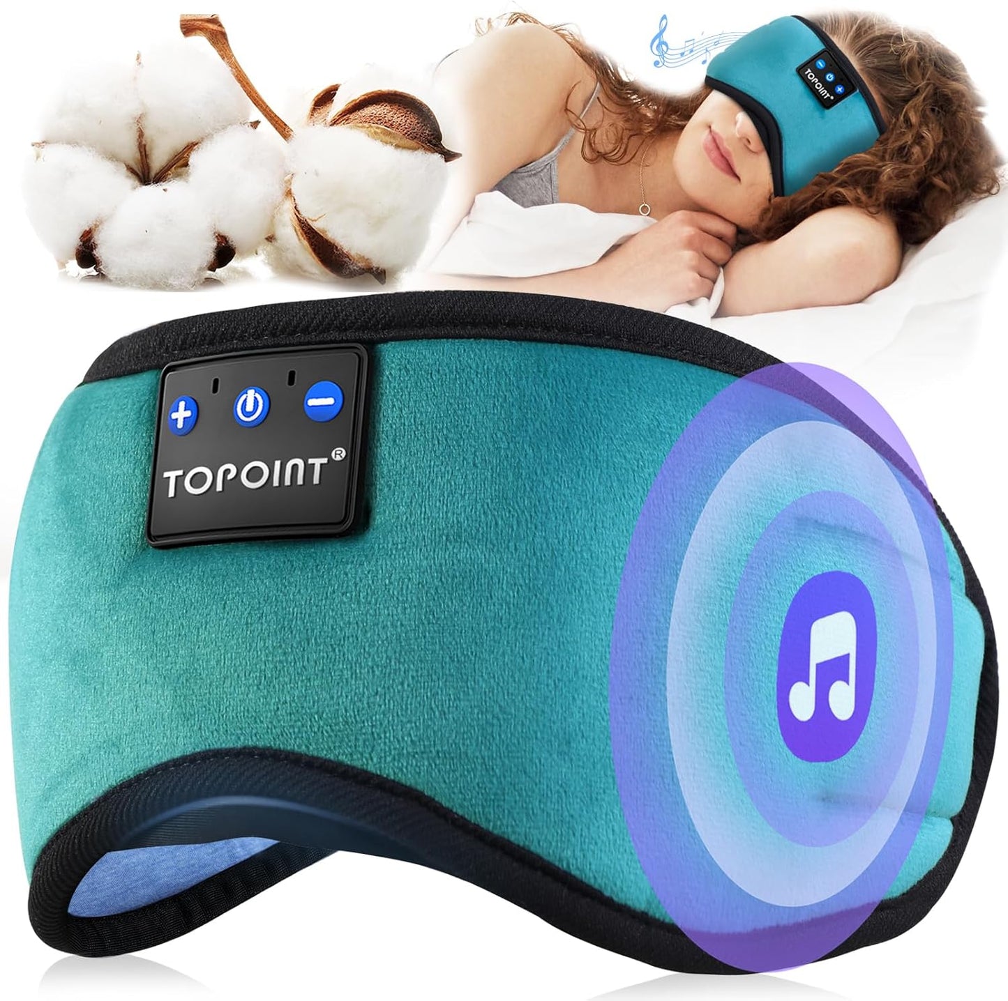 TOPOINT Sleep Mask with Headphones Bluetooth 5.4 Wireless, Sleep Headphones Earphones Earbuds with Microphone HD Speakers Music, Blackout Eye Mask for Sleeping Travel Meditation Men Women Cool Gadgets