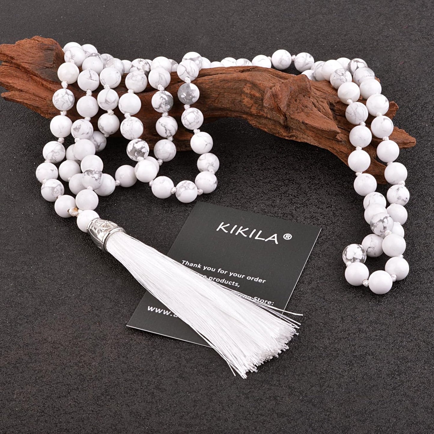 KIKILA Mala Beads 108 Natural Stone GemStones Japamala Yoga Meditation Hand Knotted Beaded Tassel Necklace for Women Men