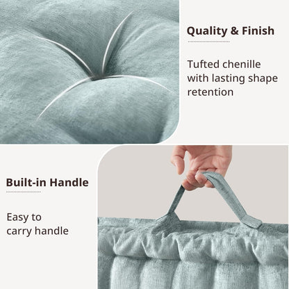 Intelligent Design Large Floor Pillow for Adults Yoga or Meditation Cushion with Handle, Floor Cushion for Board Games, Lustrous Chenille Tufted, Handsewn Scalloped Edge, Azza, 24" x 24" x 5" Yellow