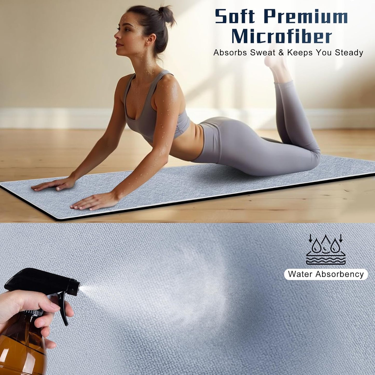 Hot Yoga Towel Non-Slip, 2 Pack Thick & Soft Yoga Mat Towel, Sweat Absorbent, with Grip Dot, 72" x 27", Yoga Towel for Hot Yoga, Pilates, Fitness and Gym Workouts, Light Pink
