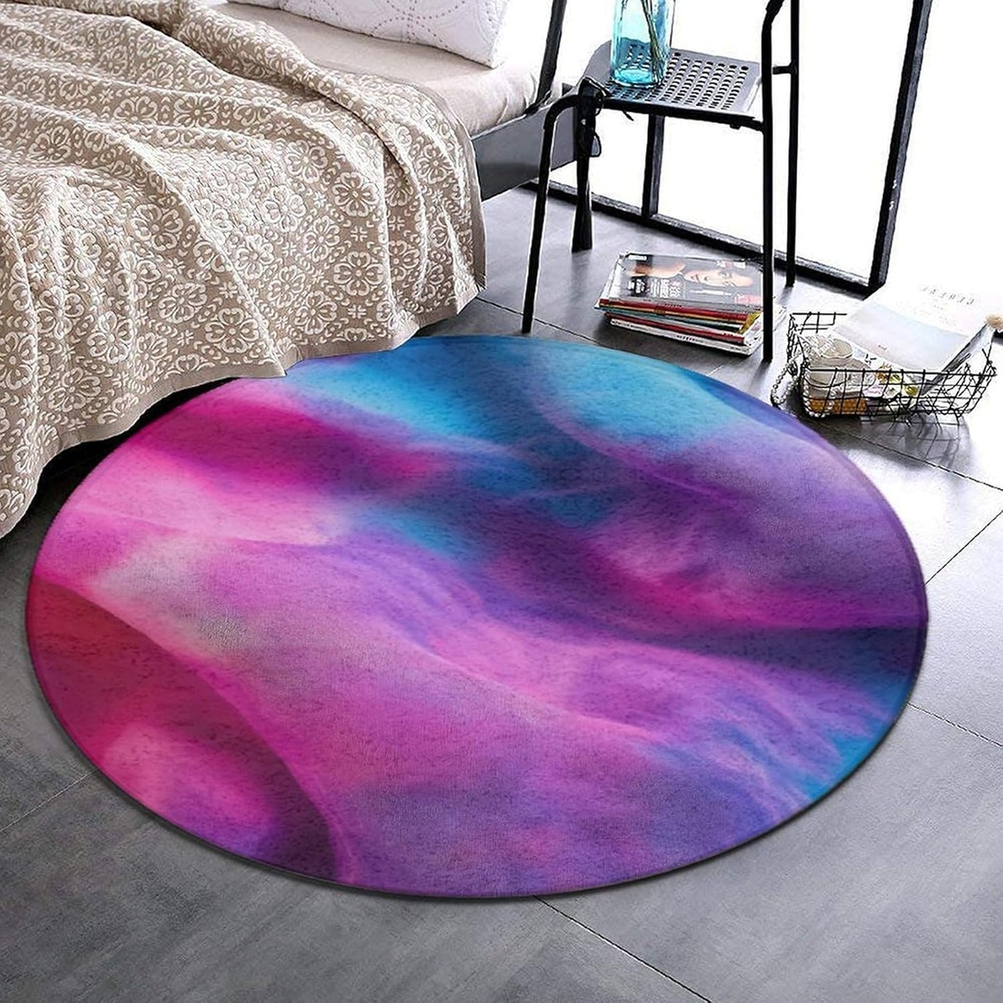 Soft Round Yoga Carpet, Office Chair Decor Round Mat for Carpet and Hardwood Floors Purple Butterfly