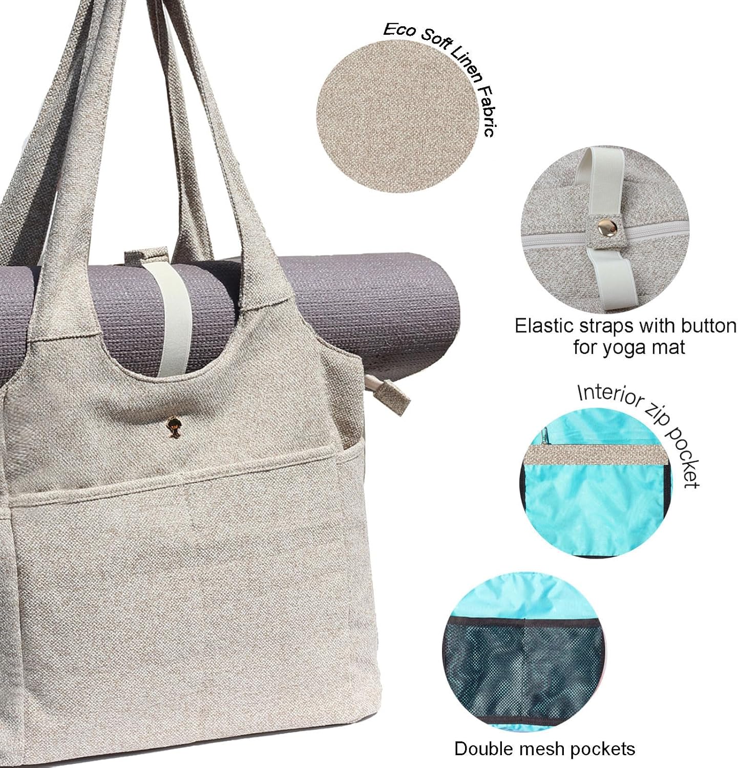 ESVAN Yoga Tote Bag Mat bag Women Shoulder Bags Carryall Tote for Travel Office Workout Gym Nurse Beach