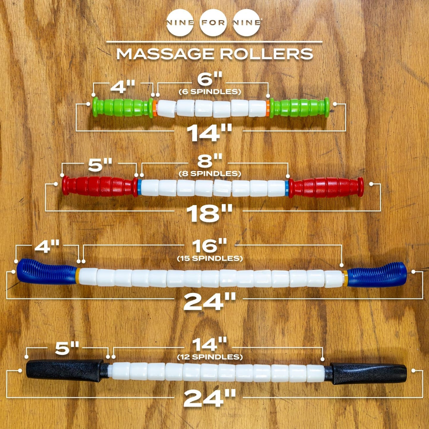Massage Stick 24" Handheld Spindle Massage Roller - Full Body Muscle Recovery & Myofascial Release (Large - 24" Massage Stick)