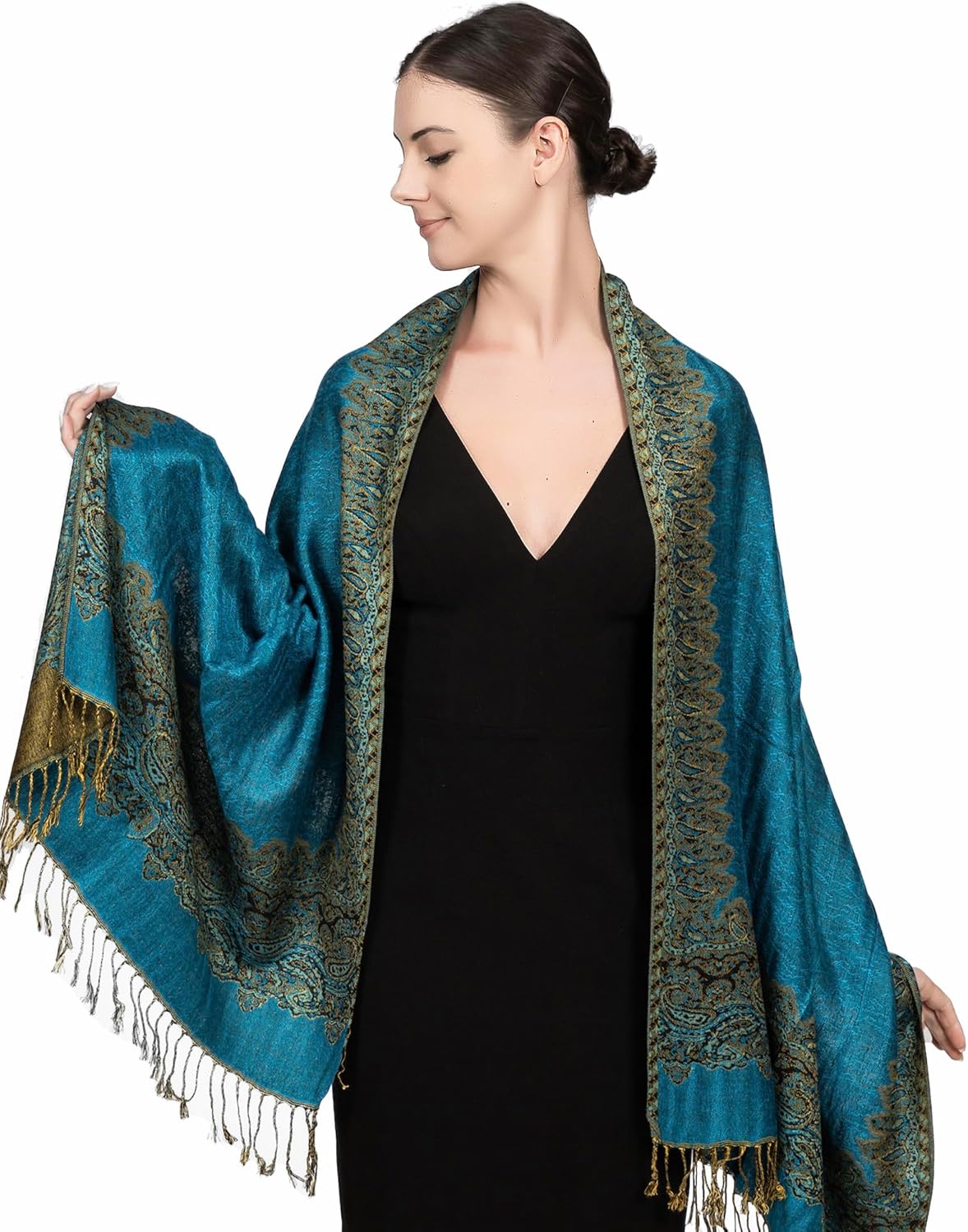 Achillea Reversible Paisley Pashmina Rave Scarf – Exotic Indian Shawls and Wraps for Evening Dresses, Festivals, All Seasons - Colors B