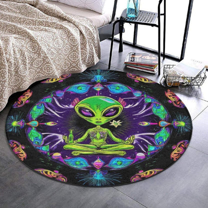 Home Decor Non Slip Kitchen Office Circle Rug, Machine Washable Modern Round Area Rug, Room Sofa Yoga Soft Round Carpet Purple Galaxy Trippy Space Astronaut Art, 36inch