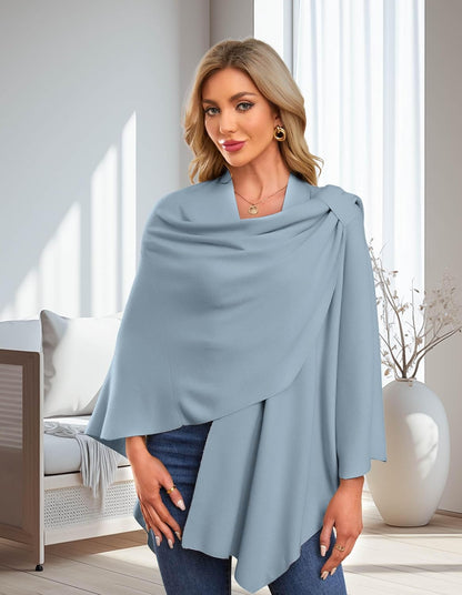 PULI Womens Large Cross Front Poncho Sweater Wrap Topper Knitted Elegant Shawls Cape for Fall Winter