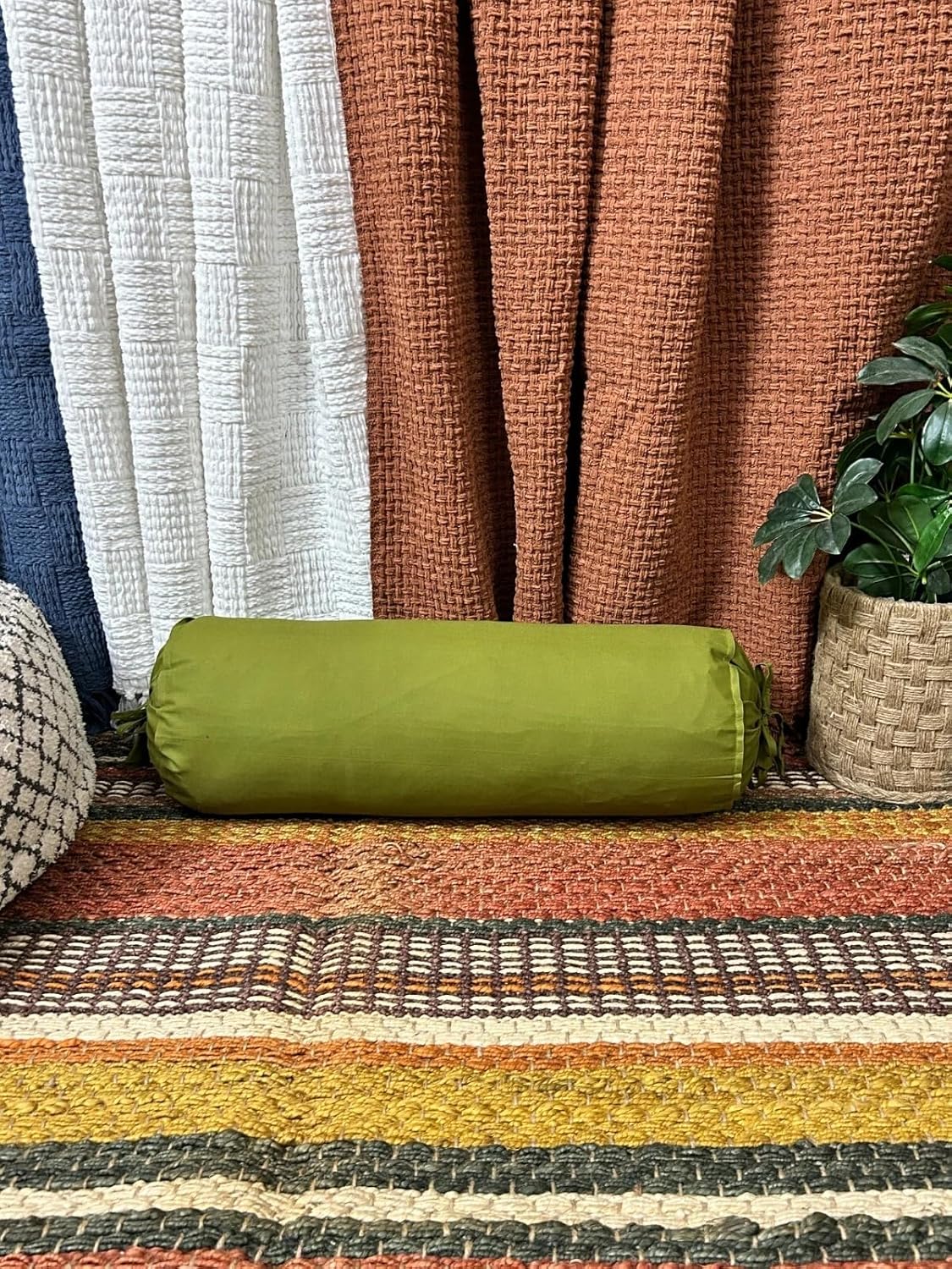 Ivory Cotton Bolster Cover – 16x6 in | Set of 2 | Soft, Washable Pillowcase for Round Yoga & Neck Roll Pillows