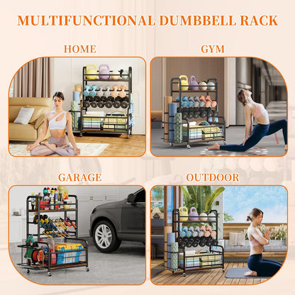 Homeiju 450LBS Dumbbell Rack,Weight Rack for Dumbbells,Weight Rack for Home Gym,Home Gym Storage for Strength Training Dumbbell Racks Stand with Wheels&Hooks