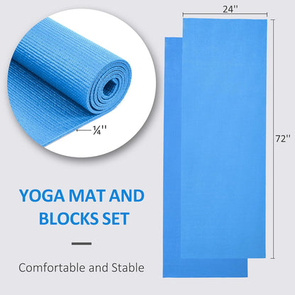 Signature Fitness All Purpose 0.25 Inch Thick High Density No Tear Exercise Yoga Mat with Strap & Lightweight Features for Indoor & Outdoor Use, Blue