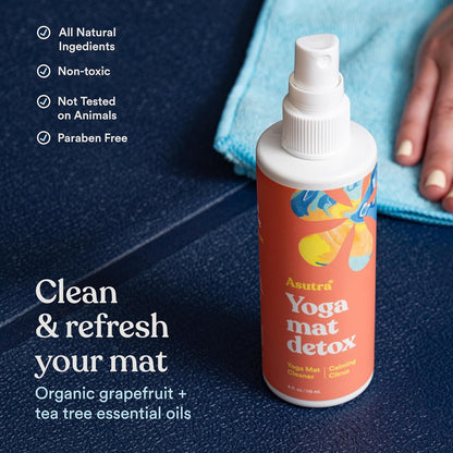 ASUTRA Yoga Mat Cleaner Spray (Peaceful Lavender), 4 fl oz - No Slippery Residue, Organic Essential Oils, Deep-Cleansing for Fitness Gear & Gym Equipment, Microfiber Towel Included
