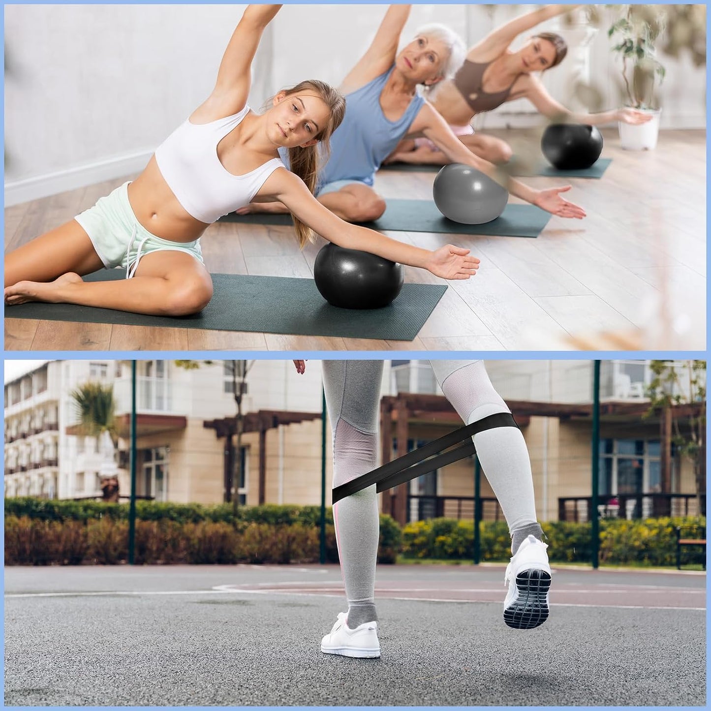 Poen Pilates Equipment Kit for Home Workout Pilates Ring and Ball Set for Women 12'' Circle Yoga Fitness Essentials Kit with Resistance Bands, Yoga Strap, Socks,Bag