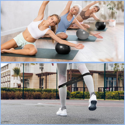 Poen Pilates Equipment Kit for Home Workout Pilates Ring and Ball Set for Women 12'' Circle Yoga Fitness Essentials Kit with Resistance Bands, Yoga Strap, Socks,Bag