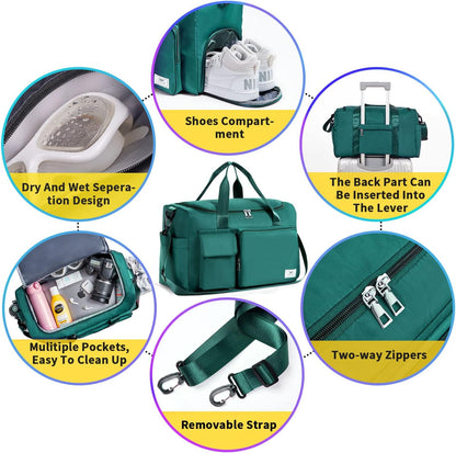 FIORETTO Women's Gym Duffle Bag with Shoes Compartment, 30L Capacity, Ideal for Travel, Gym, Sports, Duffel, Weekender