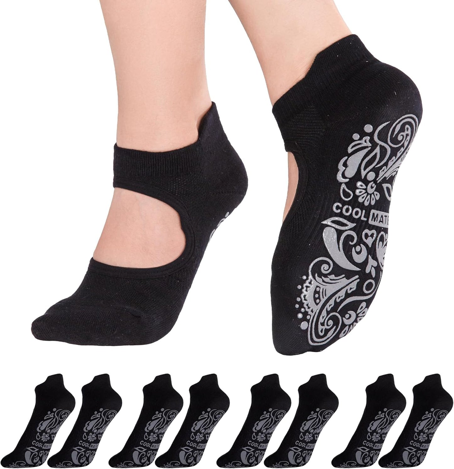 COOLMATE Pilates Socks with Grips for Women, Yoga Socks, Crew Non Slip Women for Barre, Pilates Gifts for Women - Colors A