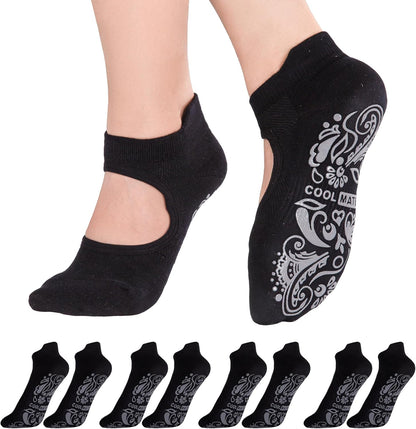 COOLMATE Pilates Socks with Grips for Women, Yoga Socks, Crew Non Slip Women for Barre, Pilates Gifts for Women - Colors A