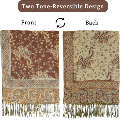 Ciormis Two Tone Silky Paisley Pashmina Shawl Scarf,Soft Women's Rave Jacquard Pashminas Wrap Scarves