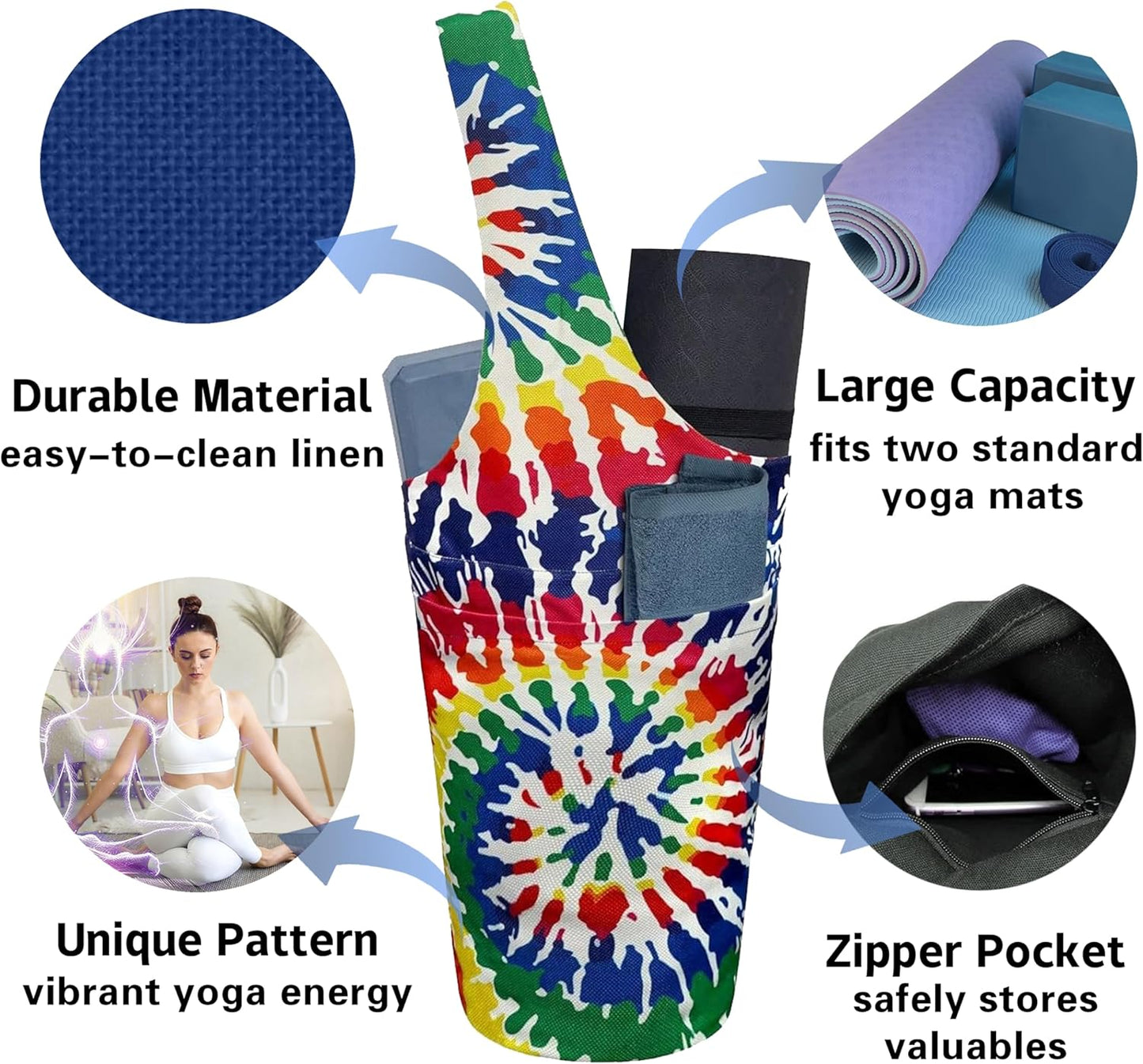 Yoga Mat Bag Carrier for Women with Side Large Pocket Durable Linen Workout Gym Travel Storage Pilates Mats