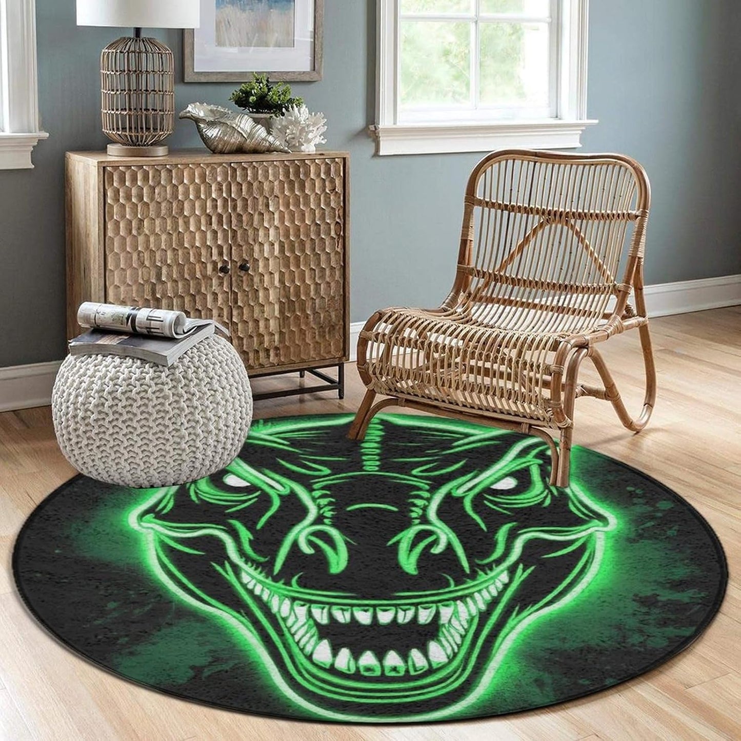 Large Home Decor Mat, Soft Round Yoga Carpet, Non Slip Machine Washable Home Office Circle Rug Gothic Witchy Sun Moon Mushroom Moth
