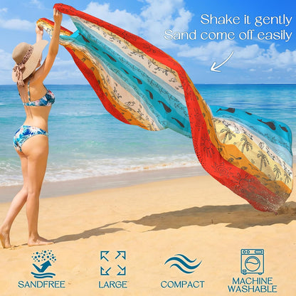 BYDOLL Beach Blanket Waterproof Sandproof Large Sand Free,78''X81''/10'X9' Oversized Sandless Lightweight Blanket Picnic Mat for Beach Travel Camping Hiking with Stakes