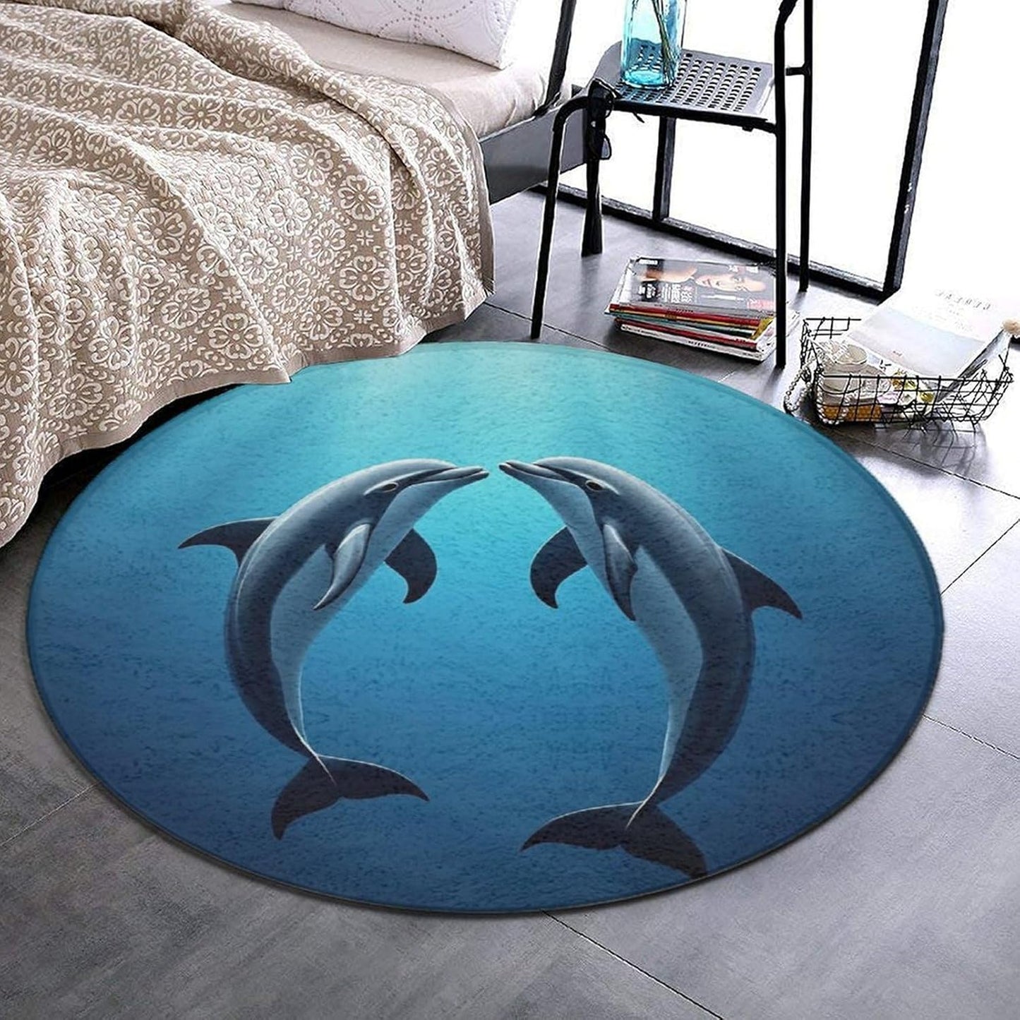 Soft Round Yoga Carpet, Office Chair Decor Round Mat for Carpet and Hardwood Floors Purple Butterfly