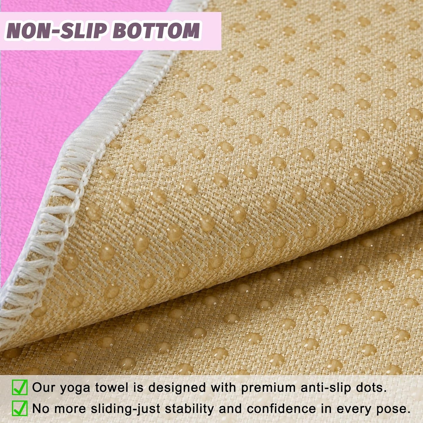 Hot Yoga Towel Non-Slip, 2 Pack Thick & Soft Yoga Mat Towel, Sweat Absorbent, with Grip Dot, 72" x 27", Yoga Towel for Hot Yoga, Pilates, Fitness and Gym Workouts, Light Pink