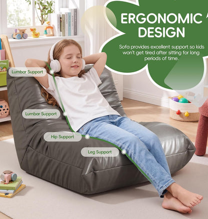 Hobestluk Giant Bean Bag Chair Lazy Floor Sofa, Memory Foam Fireside Sofa for Adults, Big Beanbag Faux Leather Armless Chair for Living Room Bedroom Dorm Office (Brown, Single)