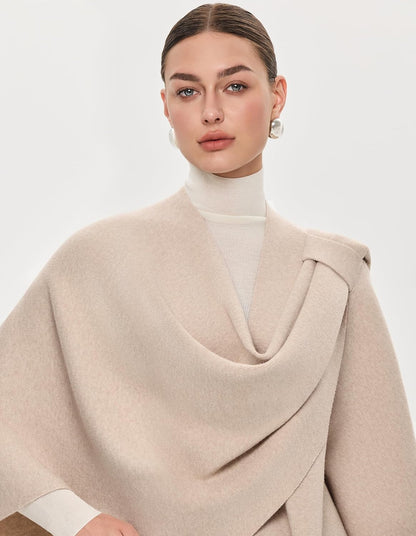 PULI Womens Large Cross Front Poncho Sweater Wrap Topper Knitted Elegant Shawls Cape for Fall Winter
