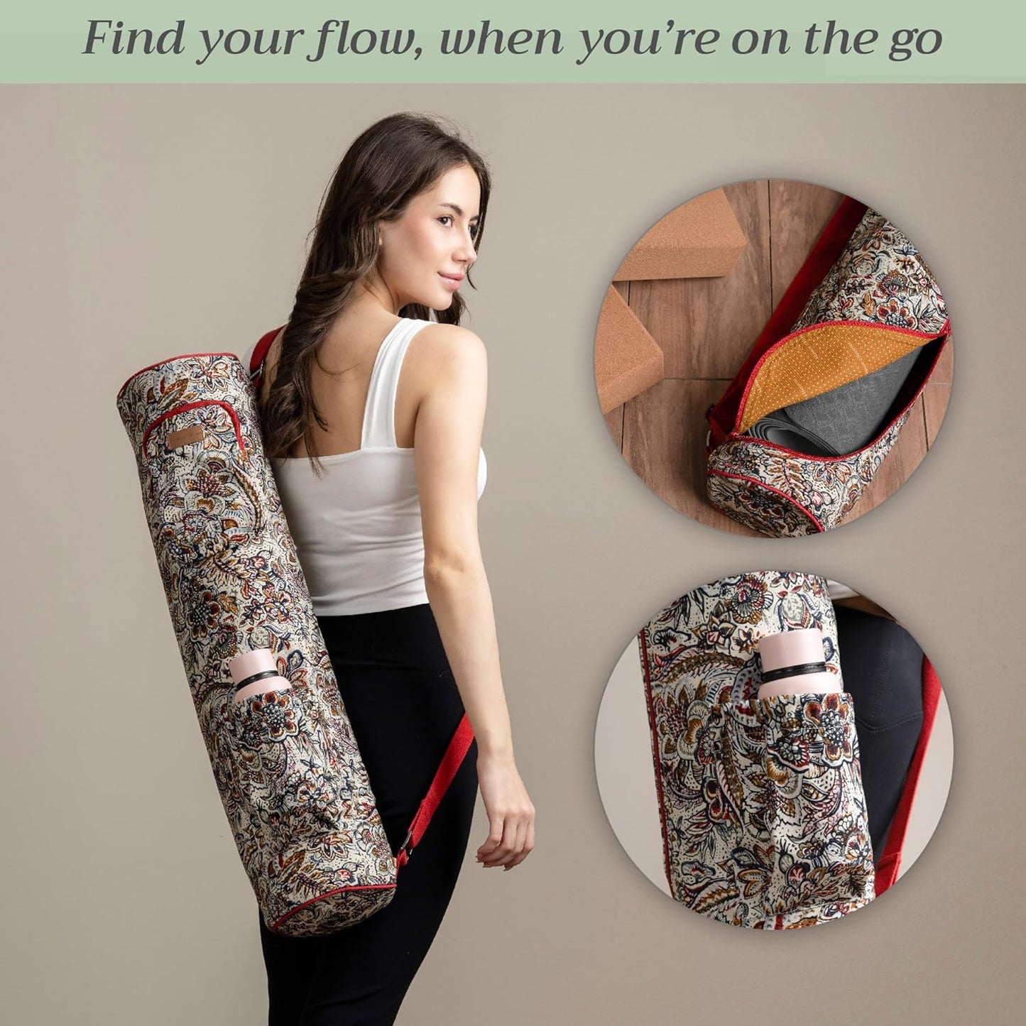 Maison d' Hermine Yoga Mat bag, Cylindrical bag for Woman&Men, yoga mat Bag &Adjustable shoulder straps Yoga Mat Carrier Bag with Drawstring Water Bottle Pocket and zipper pocket Easter Gifts