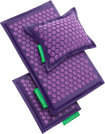 Acupressure Large & Small Mat with Pillow Set, Premium Acupressure Therapy for Pain Relief and Relaxation, Handcrafted in Europe with Sustainable and Natural Materials (Lavander)