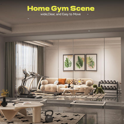 Hasipu Home Gym Mirror with Light 360° Swivel on Wheels, 79" x 32" Extra Large Full Length Rolling LED Mirror for Yoga Studio, Bedroom, Dancing Studio, White