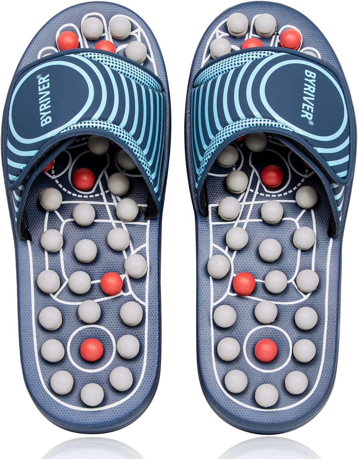 BYRIVER Acupressure Foot Massage Mat, Reflexology Tools, Spiky Ball Roller Therapy Sandals Shoes Slippers, Relief Muscle Fatigue, Sciatica, Heel, Lower Back Pain (03L)