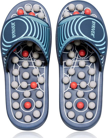 BYRIVER Acupressure Foot Massage Mat, Reflexology Tools, Spiky Ball Roller Therapy Sandals Shoes Slippers, Relief Muscle Fatigue, Sciatica, Heel, Lower Back Pain (03L)
