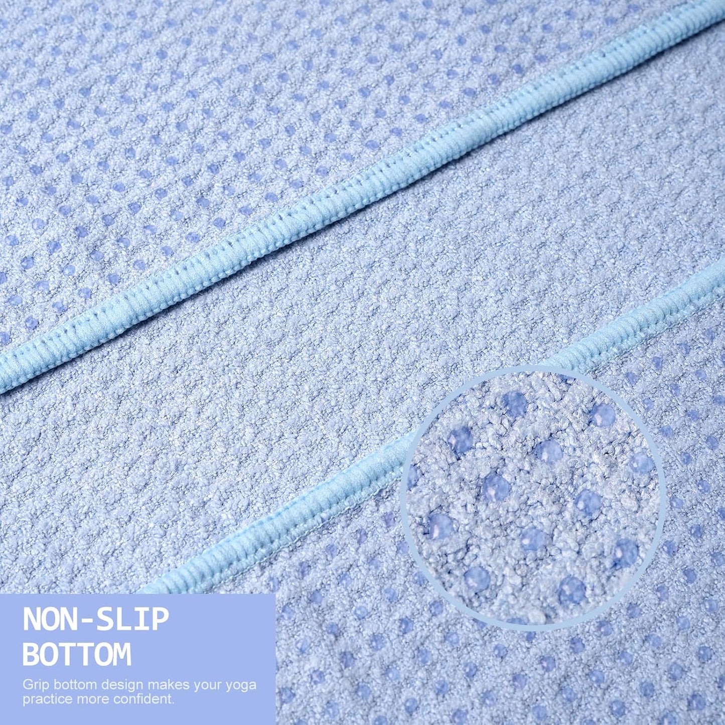 Eunzel 2 Pack Hot Yoga Towel, Non-Slip Yoga Mat Towel with Grip Dots Stickyfiber Sweat Absorbent Towel for Hot Yoga, Pilates and Workout 72" x 24", Blue