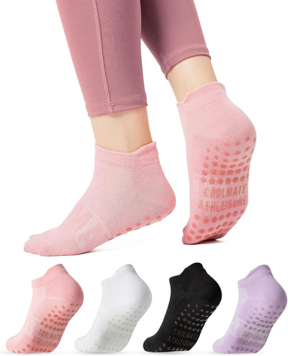 COOLMATE Pilates Socks with Grips for Women, Yoga Socks, Crew Non Slip Women for Barre, Pilates Gifts for Women - Colors A