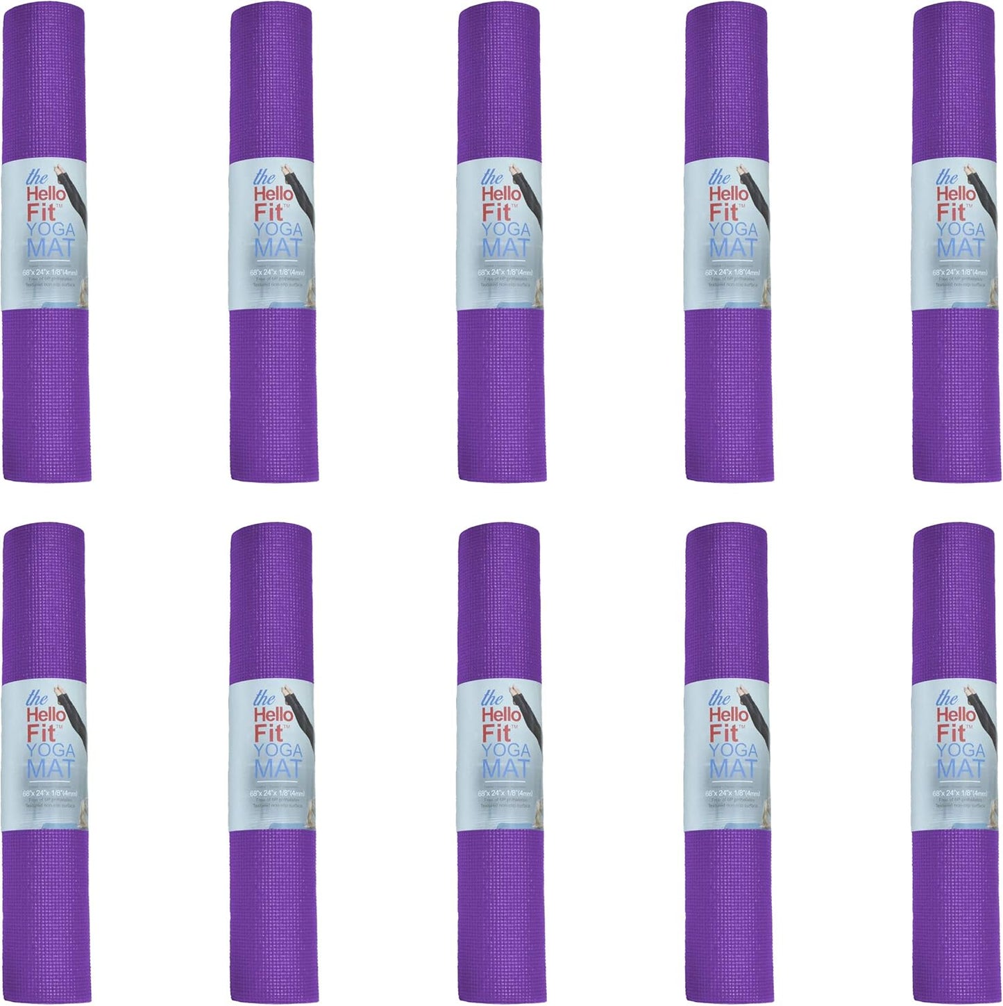 10-Pack Yoga Mat, 68" x 24" Non Slip Exercise Mat, 4mm Thick Gym Mat for Fitness and Stretching, Bulk Non Toxic Yoga Mats for Schools and Studios