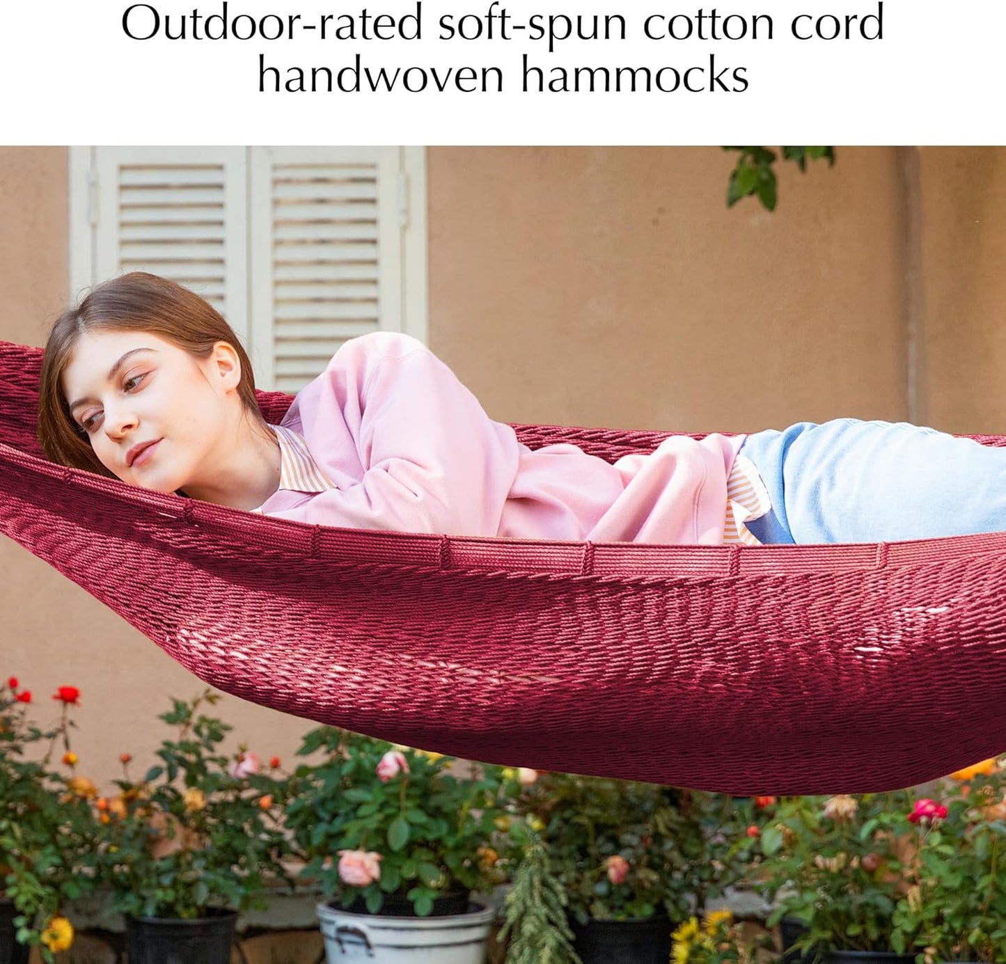 PNAEUT Handwoven Mayan Hammocks, Double Rope Hammock for Outdoor Outside & Indoor, Thick Soft 600 lbs Capacity Heavy-Duty, Includes Tree Straps, Carabiners & Carrying Bag (Nature, X-Large)