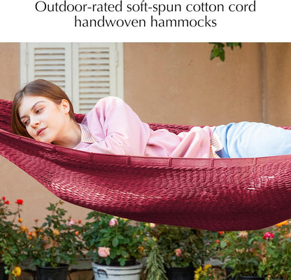 PNAEUT Handwoven Mayan Hammocks, Double Rope Hammock for Outdoor Outside & Indoor, Thick Soft 600 lbs Capacity Heavy-Duty, Includes Tree Straps, Carabiners & Carrying Bag (Nature, X-Large)