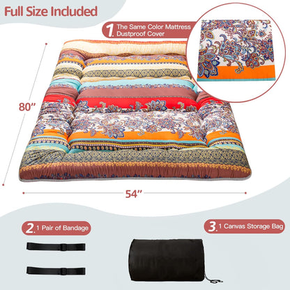 MAXYOYO Bohemian Retro Mattress Boho Floral Japanese Futon Mattress Tatami Floor Mat Foldable Portable Camping, Sleeping Pad, Lounger Couch Bed Full Size